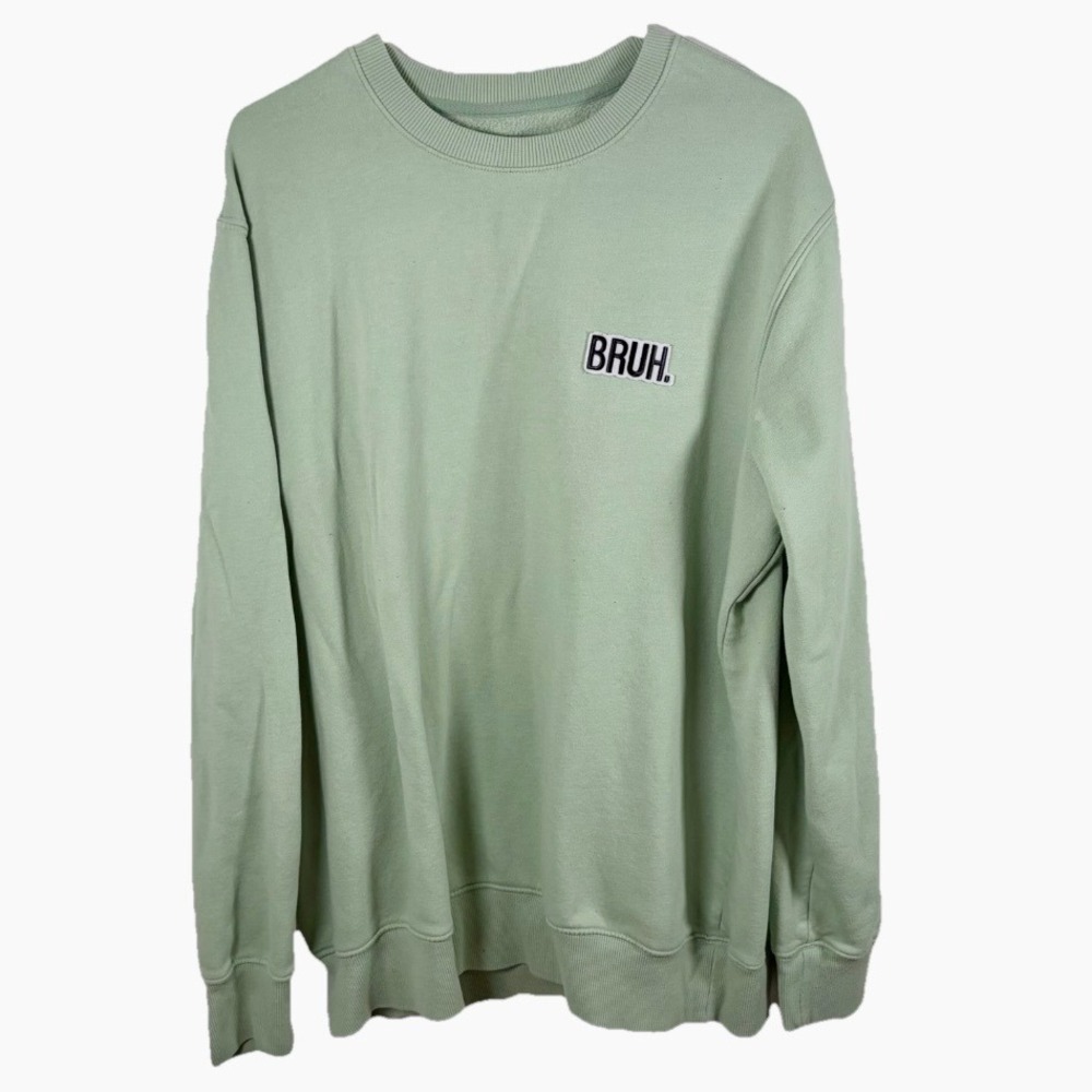 Goodfellow Crewneck Sweatshirt BRUH Patch Green Men XL Funny Dadcore Meme